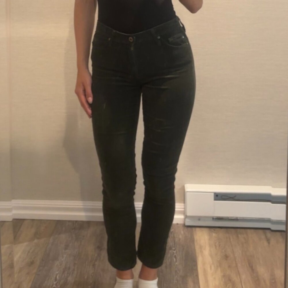 Anthropologie Women's AG Size 25 Green corduroy Stevie slim straight ankle Jeans
